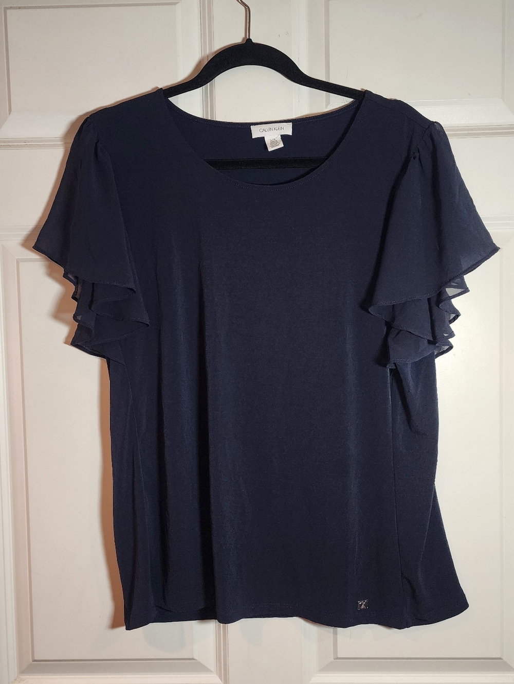 Calvin Klein Dark Navy Ruffle Sleeve Top